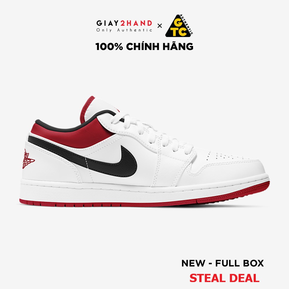(AUTHENTIC 100%) Giày Sneaker Thể Thao NIKE Air Jordan 1 Low White Red Black 553558-118 Chính Hãng 100%