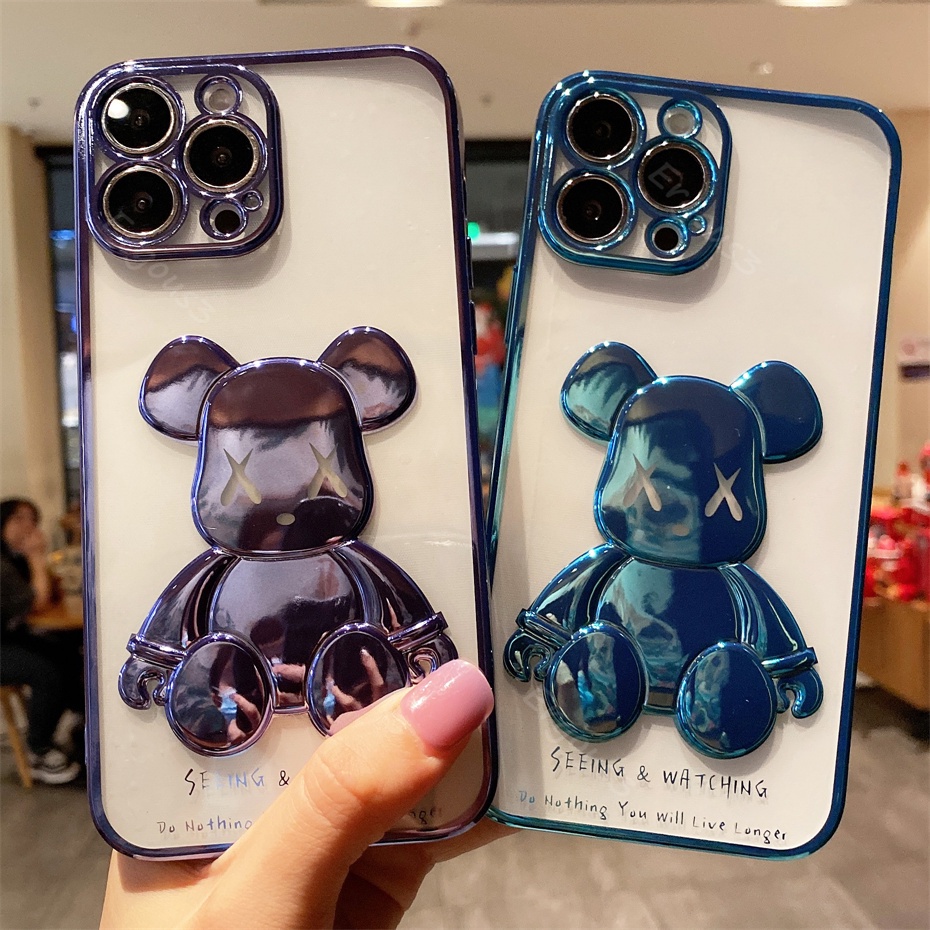 Ốp điện thoại trong suốt họa tiết gấu 3D cho iPhone 13 12 11 Pro Max SE2020 X XR Xs Max 7 8 Plus