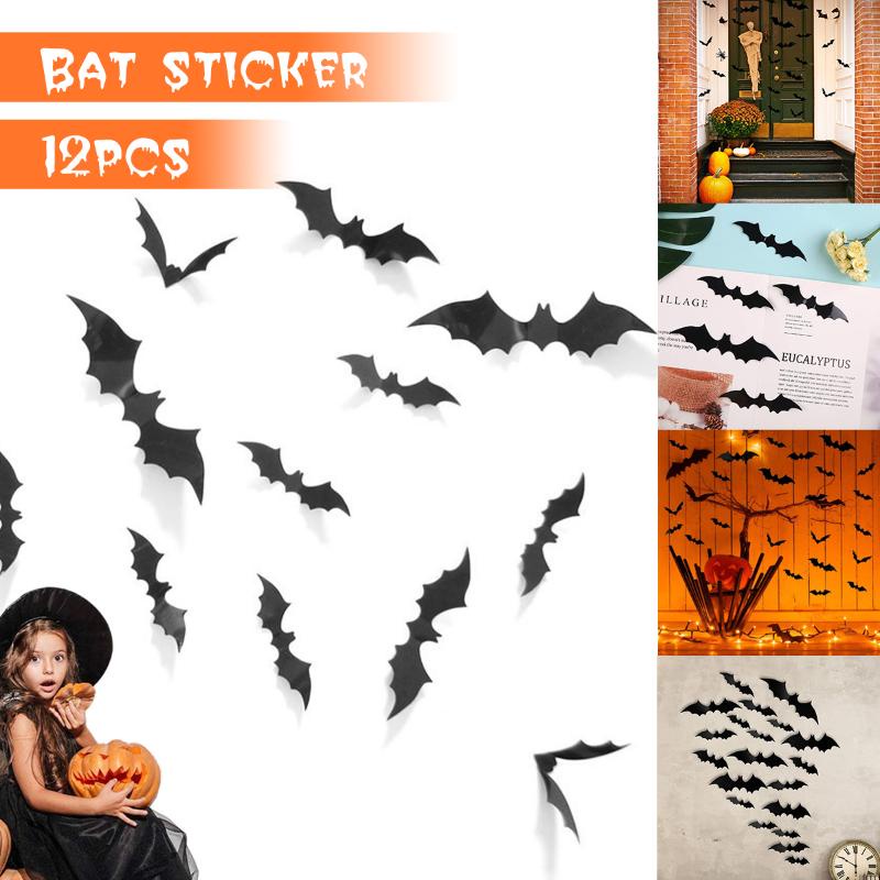 Bộ 12 miếng dán tường trang trí hình dơi đen 3D bằng PVC DIY