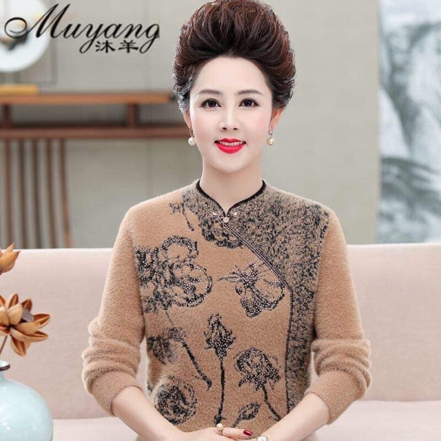 Áo len nữ trung niên cao cấp chất len lông cừu sang trọng QCNP1564