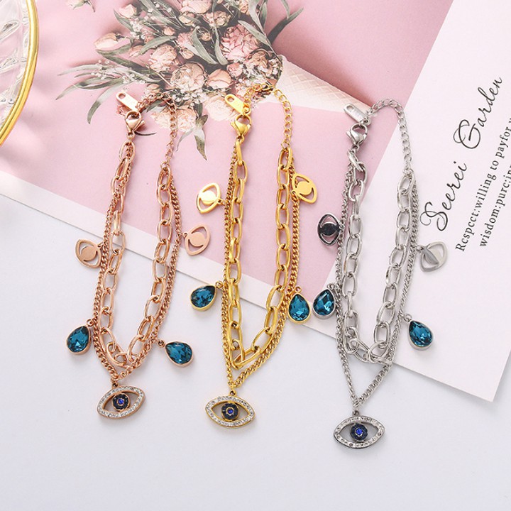 Lắc tay titan hình ánh mắt xen kẽ giọt ngước siêu đẹp, bền màu, hợp thời trang