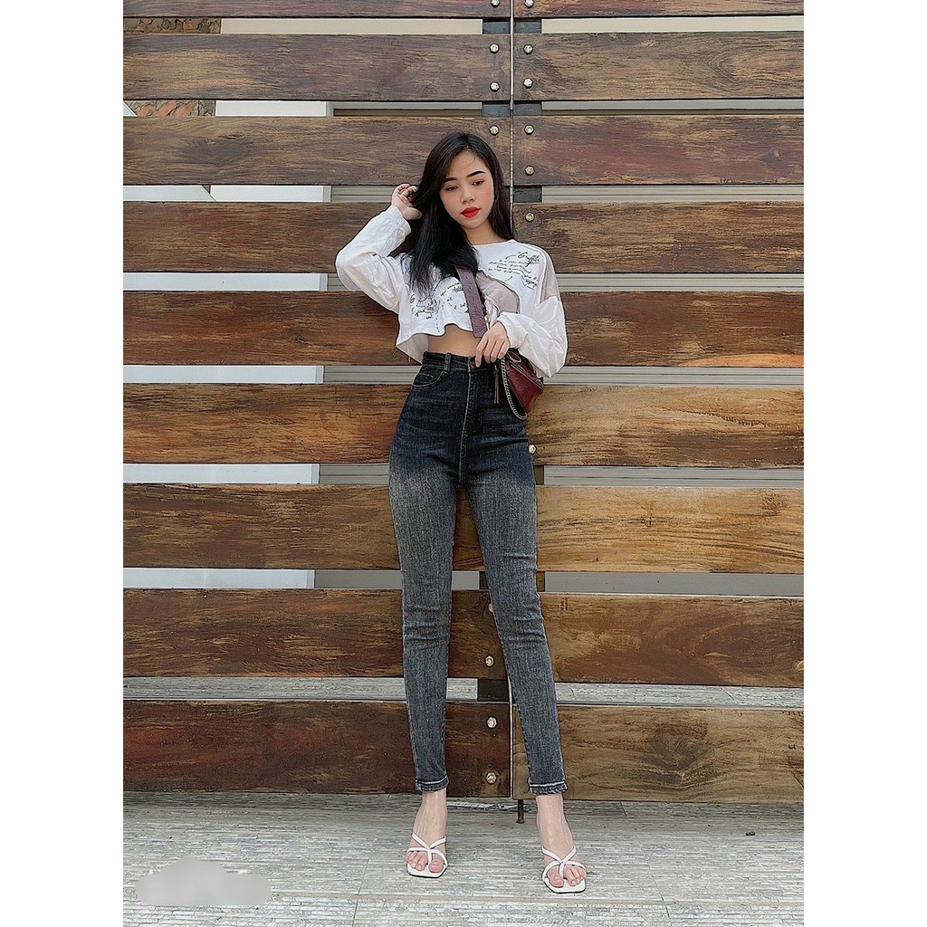 Quần jean dài lưng cao BIGSIZE Lưng siêu cao, xám lông chuột loang 2 màu, co dãn mạnh rẻ đẹp 3889 Moliruan