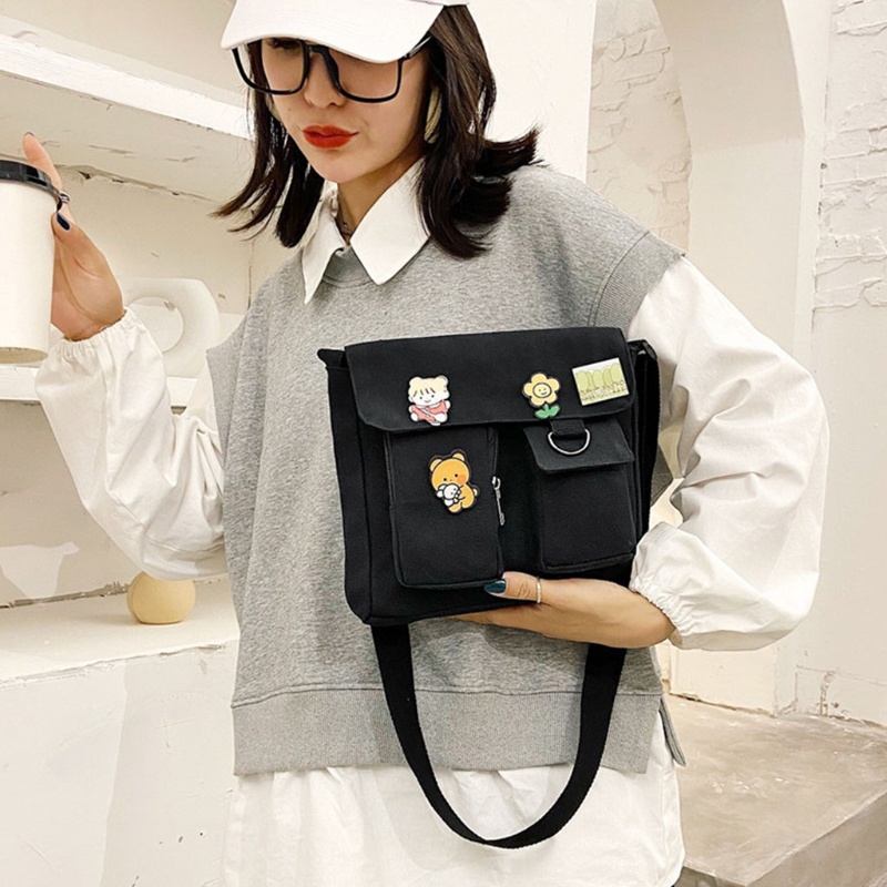 Túi Đeo Chéo Vải Canvas Dáng Vuông Thời Trang Cho Nữ