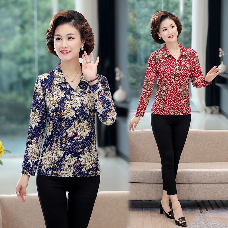 Áo thun tay dài dáng rộng thời trang cho phụ nữ trung niên