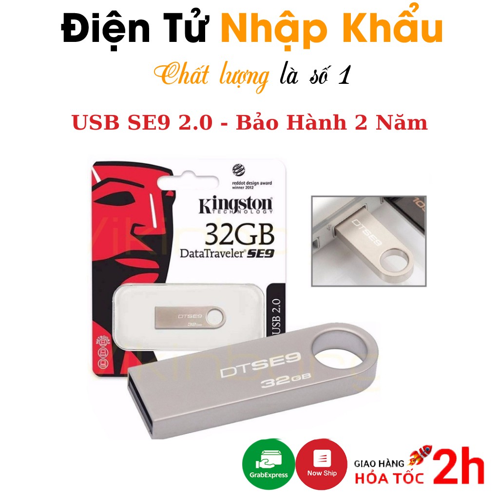 USB Kingston SE9 2.0 64Gb/32Gb/16Gb/8Gb/4Gb/2Gb Thiết Kế Nhỏ Gọn, Vỏ Kim Loại, Chống Nước - Bh 24 tháng | BigBuy360 - bigbuy360.vn