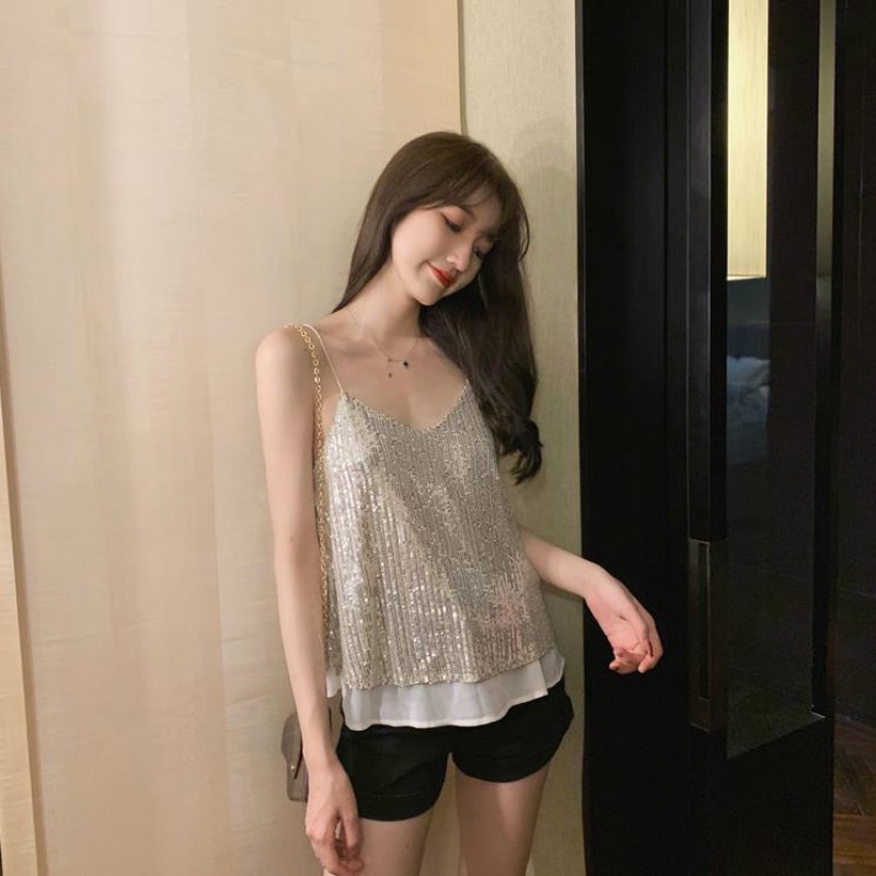 Áo hai dây nữ đính kim sa óng ánh