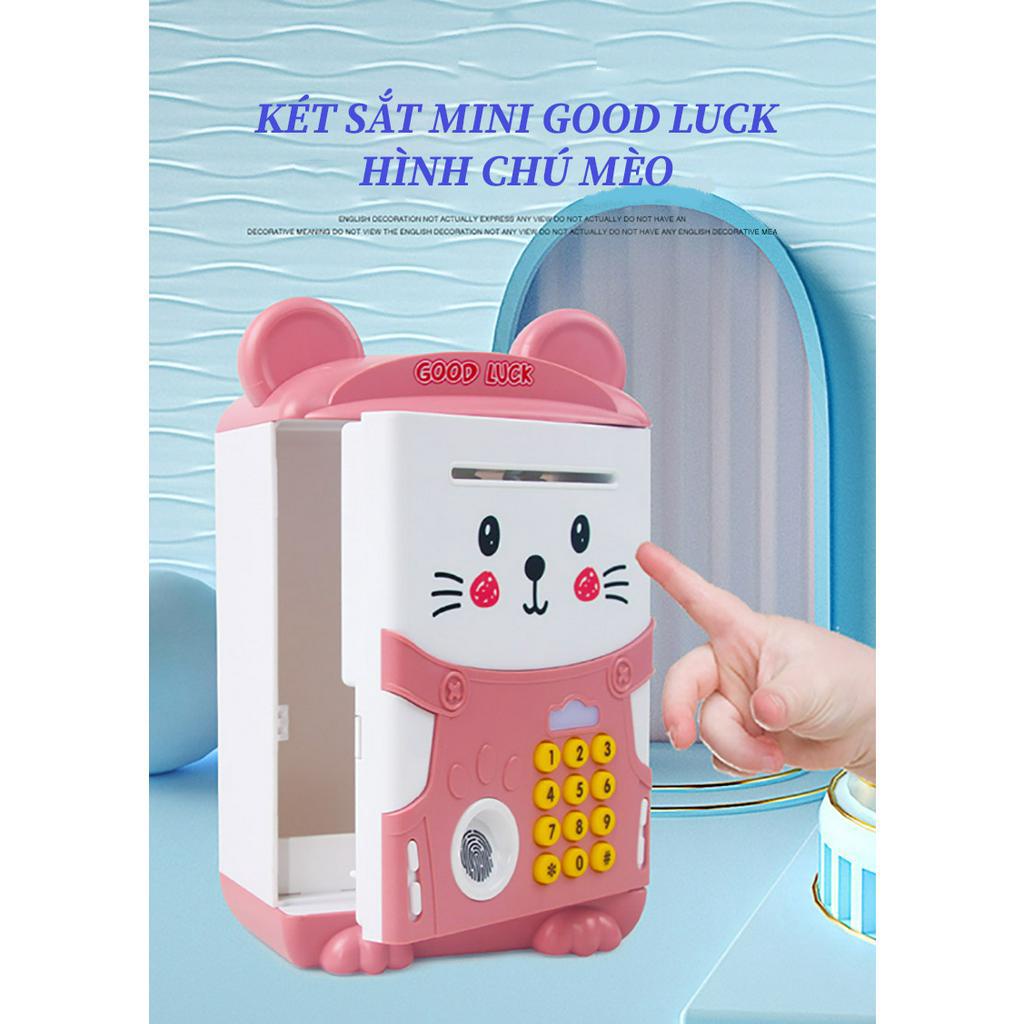 Két sắt mini GOOD LUCK khóa vân tay hình mèo cho bé - két tiết kiệm tiền có nhạc mật mã an toàn