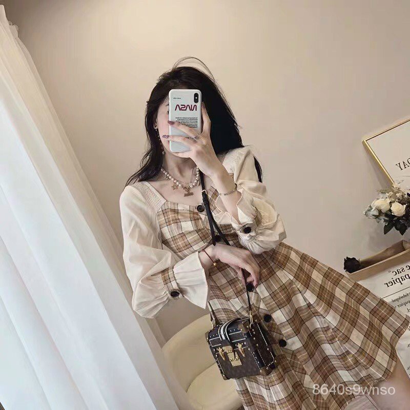 [FREE SIZE DƯỚI 52KG] ĐẦM XÒE HỌA TIẾT CARO PHỐI TAY VOAN ULZZANG XINH XẮN - THỜI TRANG GIÁ SỈ VN1574