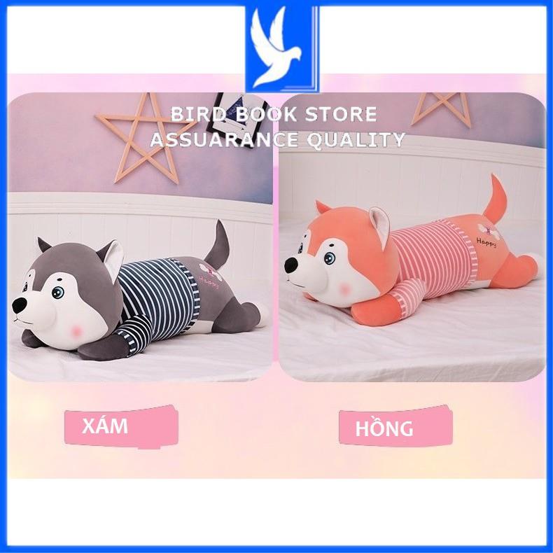 Gấu bông mini ,Chó bông husky áo kẻ happy vải co dãn 4 chiều tiêu chuẩn miniso Bird book