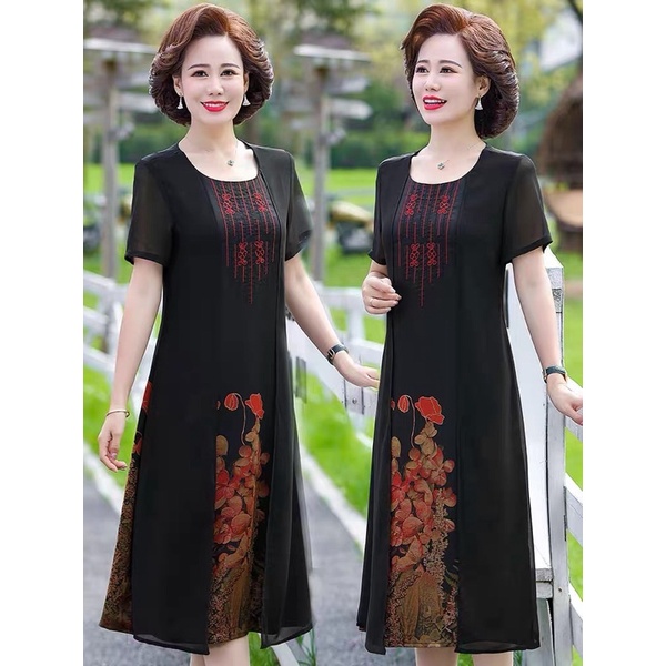 Đầm lụa 2 lớp cao cấp cho người trung tuổi bigsize