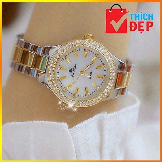 ♥️FreeShip♥️ Đồng Hồ Nữ BS BEE SISTER 1258 Dây Kim Loại Viền Đính Đá Sang Trọng💥TẶNG PIN ĐI KÈM💥