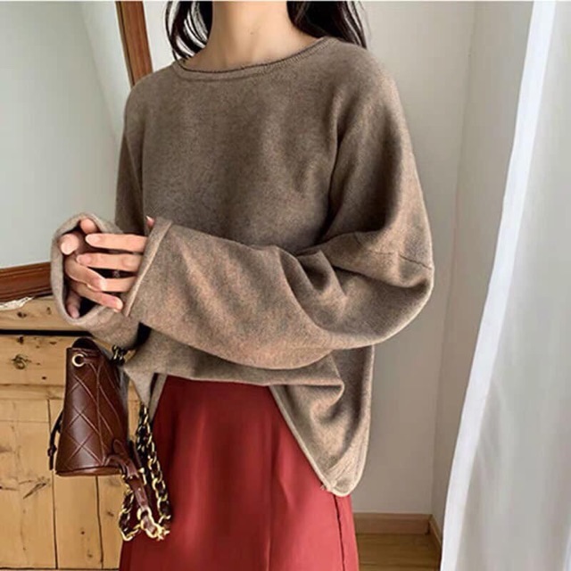 Áo len cổ tròn form suông QC