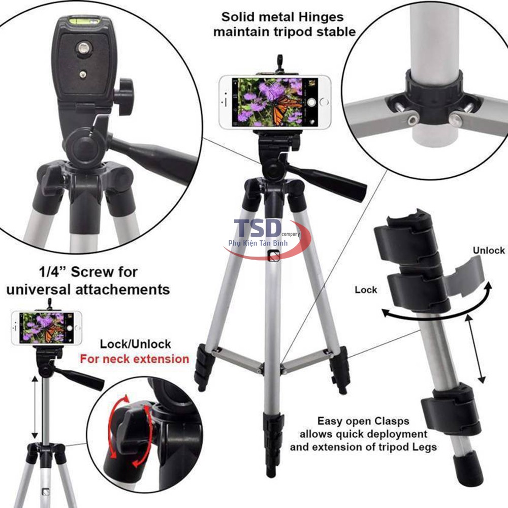 Bộ Tripod Điện Thoại, Máy Ảnh Tặng Kẹp &amp; Remote, Túi Vải