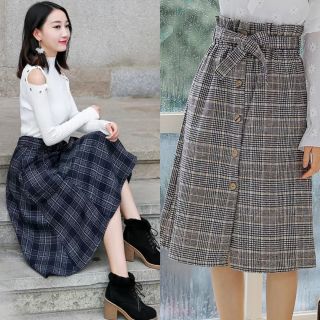 Chân váy dạ kẻ dài