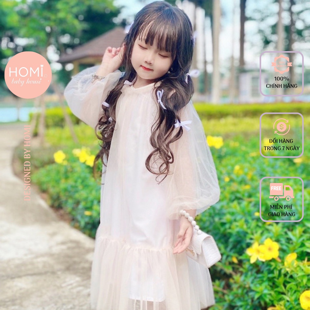 Váy công chúa cho bé gái Bella cổ lưới tay bồng HOMI BABY HOUSE đầm công chúa Bella cho bé dự tiệc dạo phố