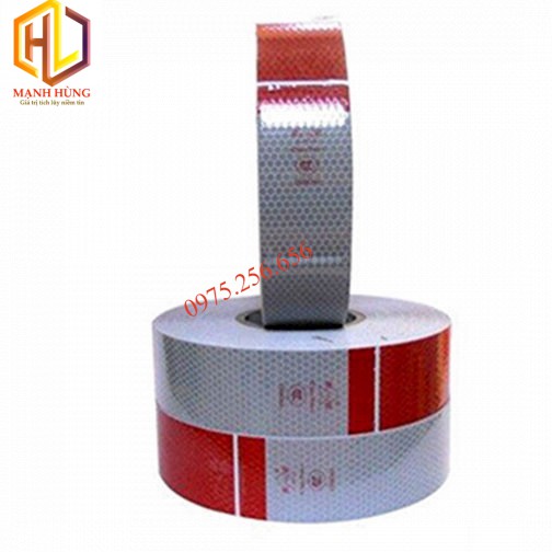 Phản quang Chữ Nhật 3M Đỏ Trắng Cuộn Băng keo phản Quang chữ nhật đỏ Trắng 50m