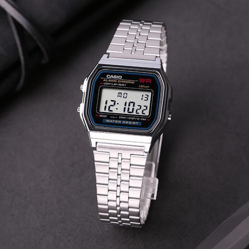 Đồng hồ Nam nữ Casio A159 điện tử dây thép không gỉ, mẫu bạc mặt đen sang trọng, thanh lịch - đồng.hồ.thể.thao | BigBuy360 - bigbuy360.vn