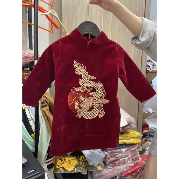 Áo Dài Nhung Thêu cao cấp cho bé trai 9-18kg