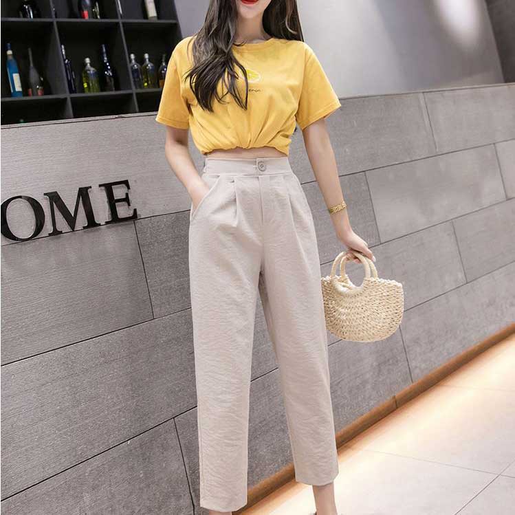 Quần Baggy đũi nữ cạp cao lưng chun khóa thật dáng lửng - Chất vải đũi xước màu Kem / Đen cực Xinh [Hàng HOT 2021] | BigBuy360 - bigbuy360.vn