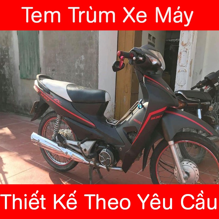 Tem Trùm Xe Wave Đen Chỉ Đỏ Nhám