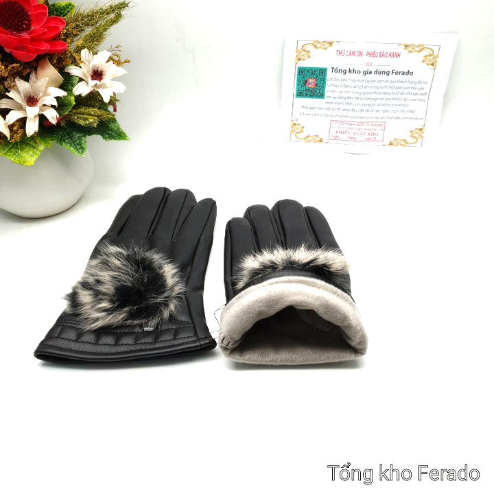 Găng tay da cảm ứng điện thoại,bao tay da mùa đông nam nữ lót nỉ lông dày dặn siêu ấm cảm ứng dùng được điện thoại đi xe