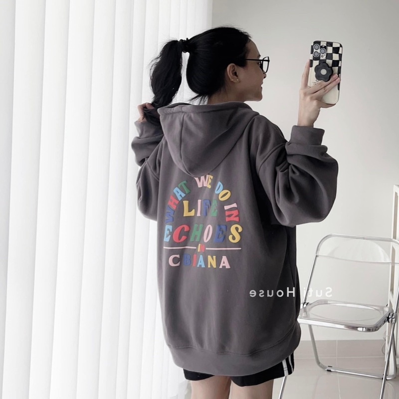 Áo Khoác khoá Kéo Chữ 7 Màu Basic Unisex Nam Nữ Form Thụng Tay Bồng Chất Nỉ Bông Cotton Màu Lông Chuột