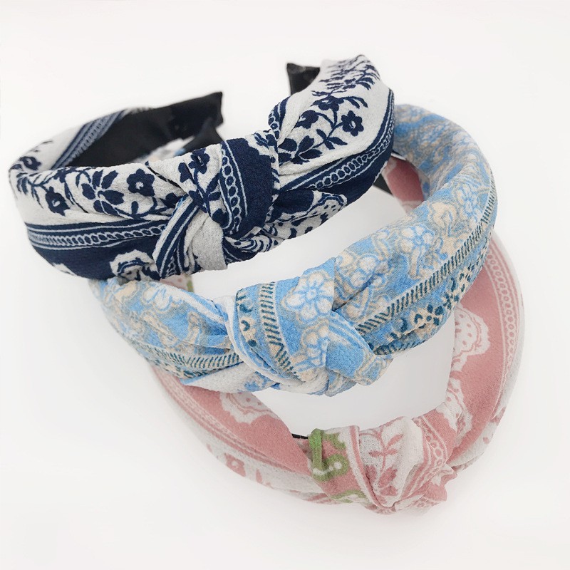 Băng Đô Vải Thắt Nơ In Họa Tiết Phong Cách Retro Nhật Hàn Sáng Tạo Cho Nữ