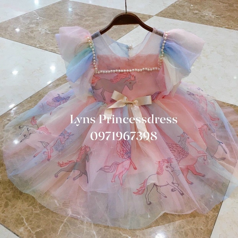 Váy công chúa 7 sắc cầu vồng cho bé gái