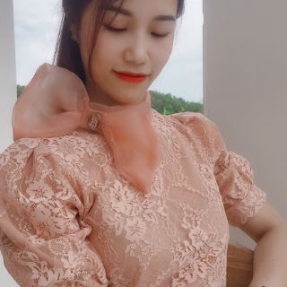 Áo ren tiểu thư,cổ phối nơ voan
