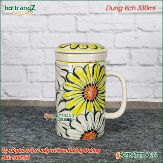 Ly sứ pha trà có nắp Bát Tràng vẽ hoa Hướng Dương