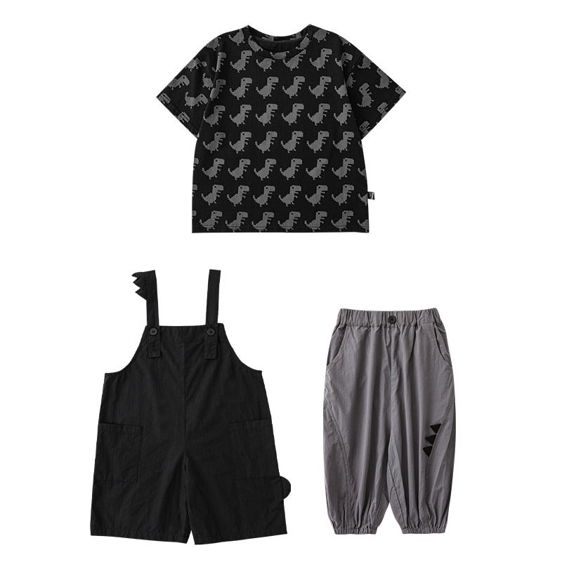 Bộ Áo Thun Cotton Tay Ngắn In Họa Tiết Hoạt Hình Khủng Long Và Chữ Dễ Phối Đồ Thời Trang Mùa Hè Phong Cách Hàn Quốc Cho Bé Trai Và Gái