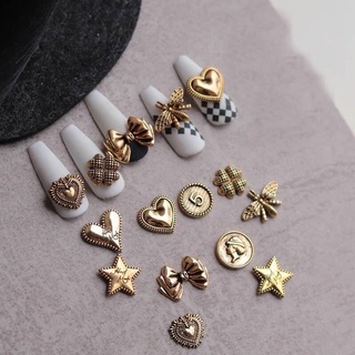 Charm đồng gắn móng tay, charm sắt hình gấu, nơ, chữ, thương hiệu gắn móng tay