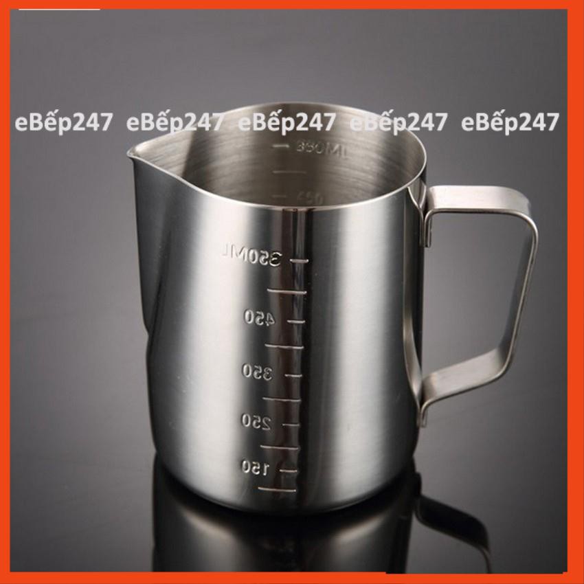 Ca đánh bọt sữa inox cao cấp, siêu bền có vạch chia định lượng 350ml, 600ml, 1000ml  - eBếp247