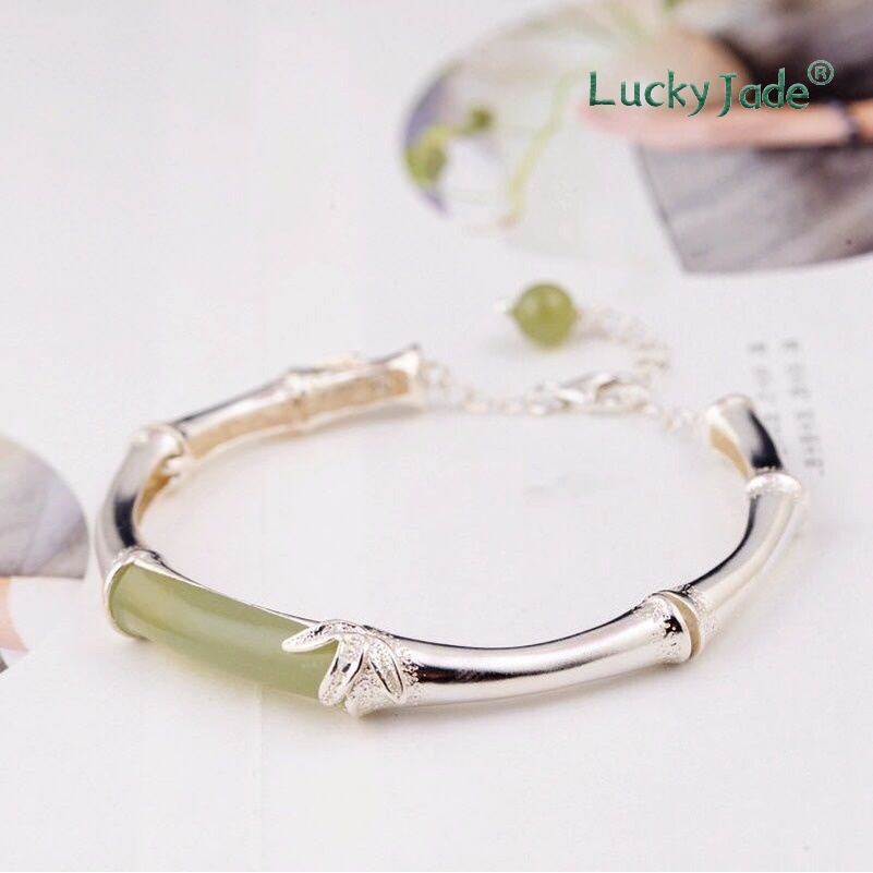 Vòng Tay Bạc 925 Đính Đá Ngọc Bích Thời Trang