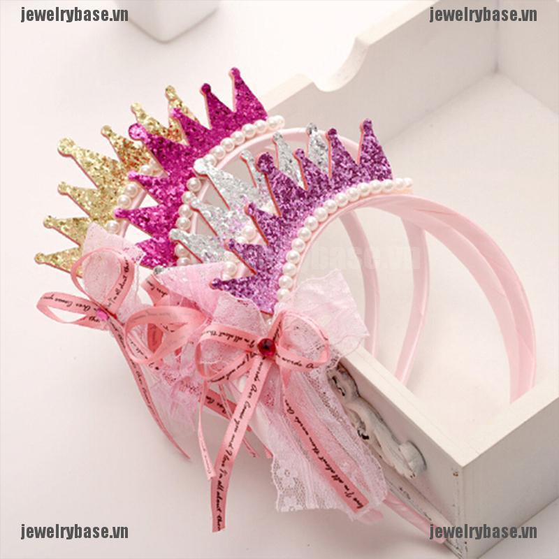 [jewelry] Girls Hair Bands Pearls Resin Lace Bow Ribbon Crown Princess Kids Accessories [basevn]
