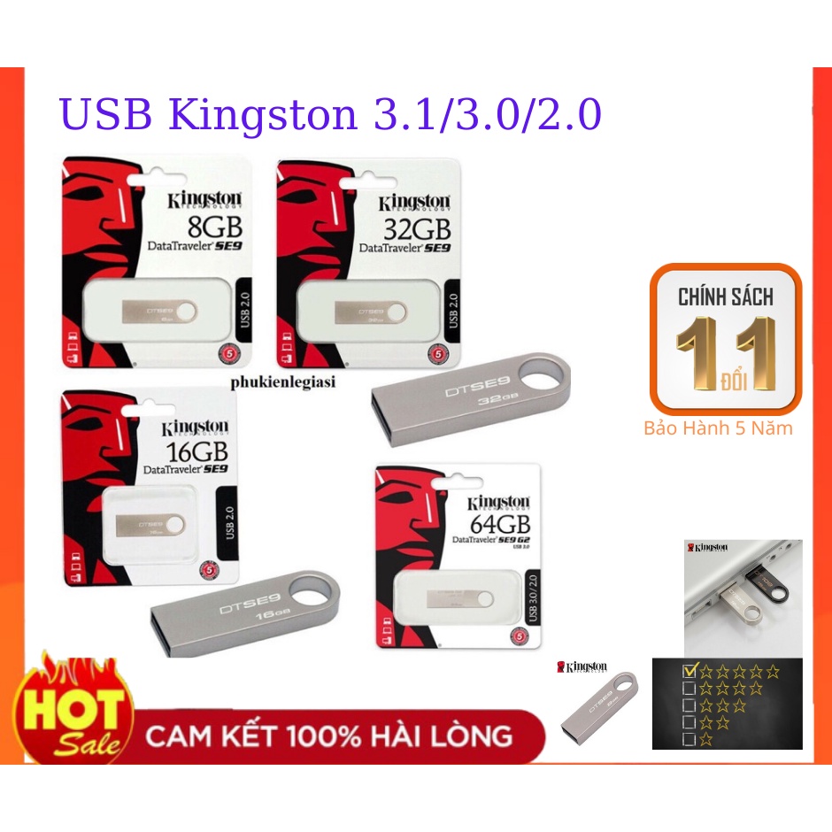 USB Kingston 3.0, 3.1, 2.0 64gb/ 32gb/ 16gb/ 8gb/ 4gb thiết kế nhỏ gọn, vỏ kim loại, chống nước