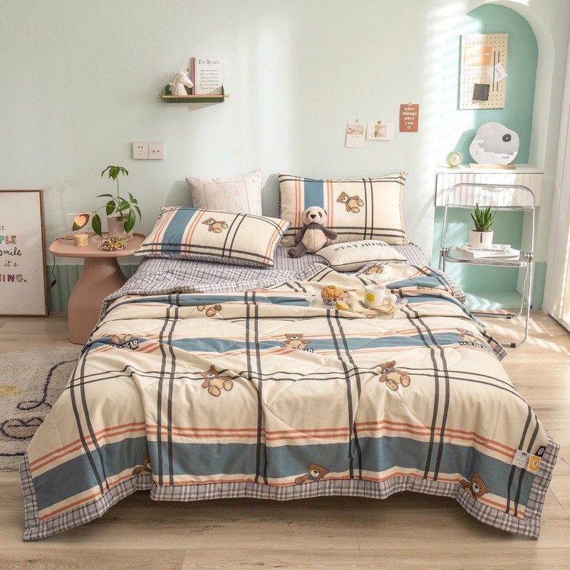 Bộ chăn ga gối Cotton chăn trần - đủ hoa tiết -Luis Bedding( free bo chun theo kích thước)