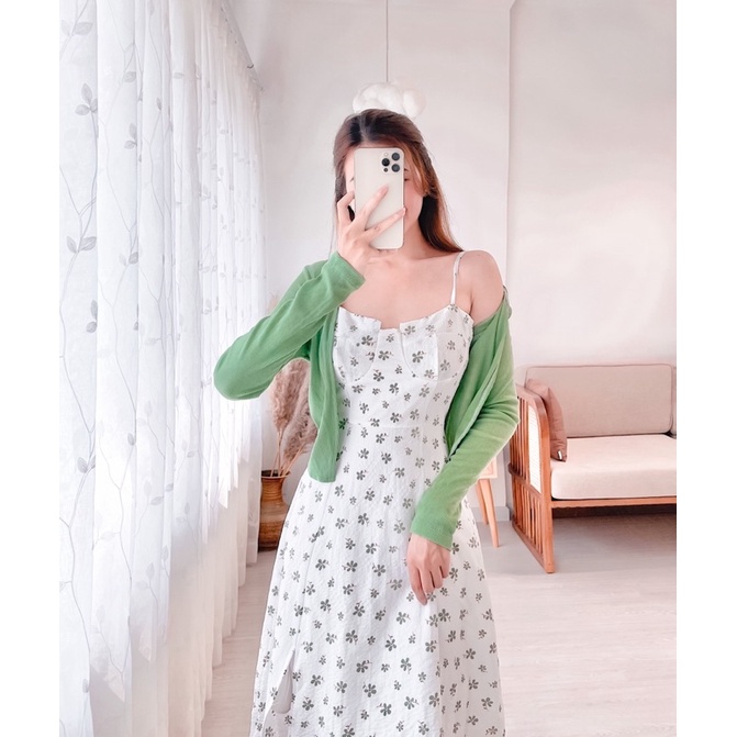 SET ĐẦM HOA 2 DÂY + ÁO KHOÁC GÂN