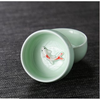 Bộ ấm chén pha trà cá 3D men ngọc