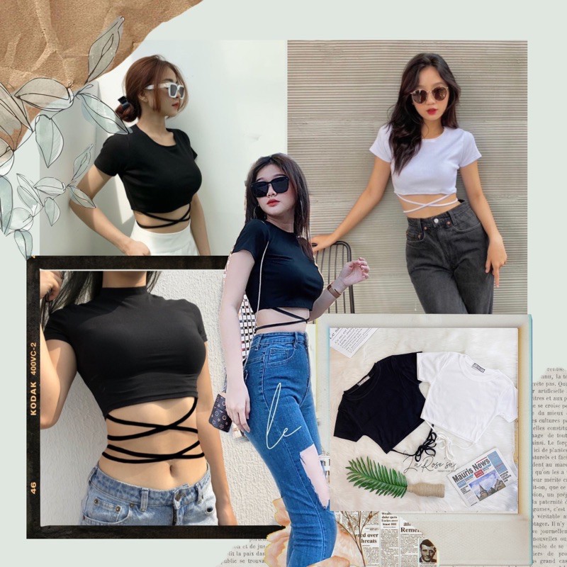 ✨ Áo Croptop Quấn Dây Eo Chất Bozip