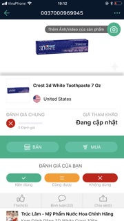 Kem đánh răng trắng răng Crest 3D white 181gram