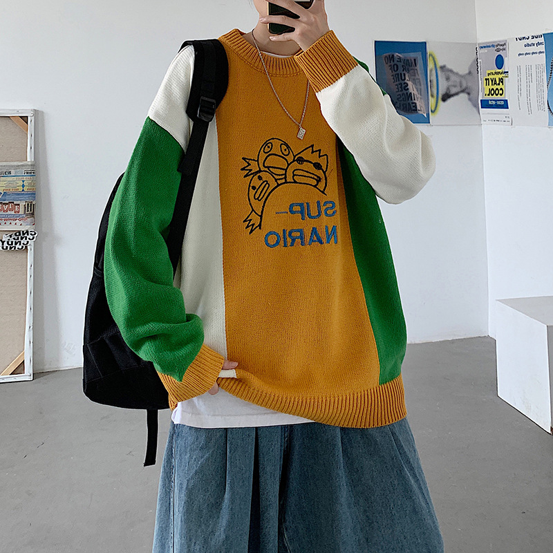 Áo Sweater Cổ Tròn Dáng Rộng Màu Sắc Trẻ Trung Phong Cách Hàn Quốc Cho Nam | BigBuy360 - bigbuy360.vn