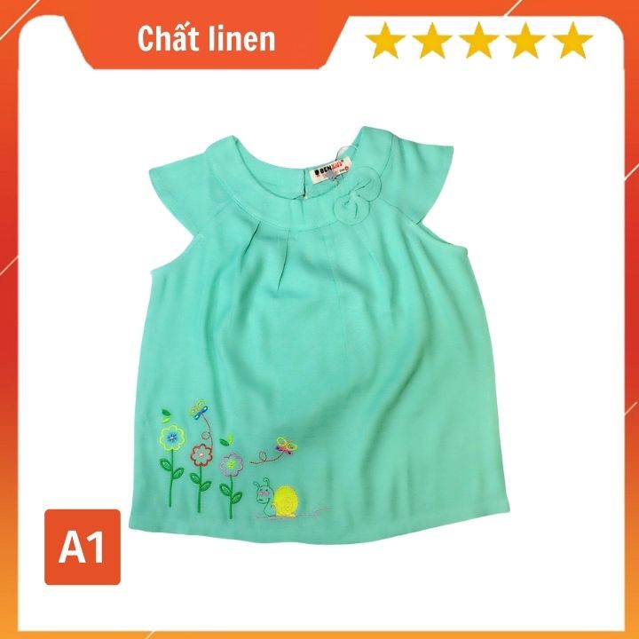 Áo bé gái kiểu thêu hoa 16-19kg. Chất vải linen - thoáng mát - Tomchuakids.