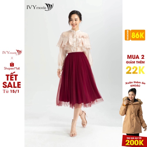 Áo sơ mi voan cổ tàu nữ IVY moda MS 17M6333