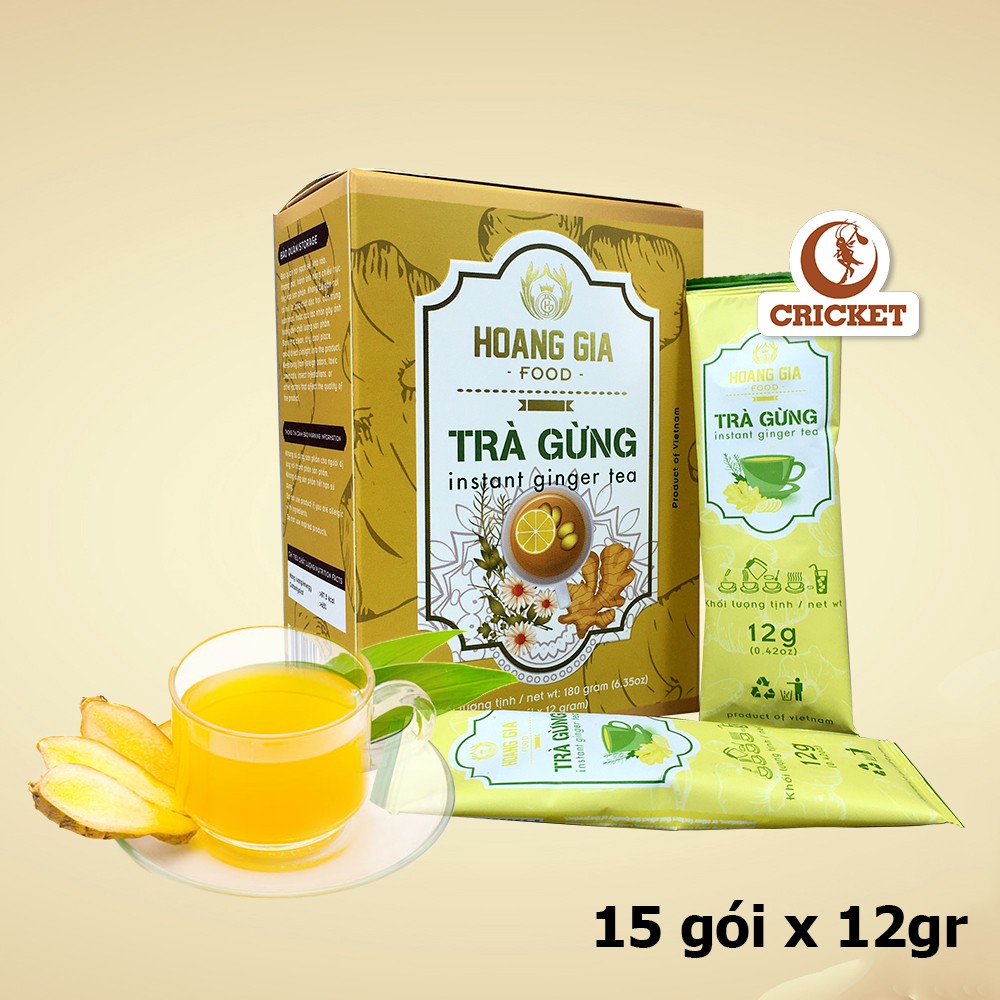 Trà Gừng Hòa Tan Hoàng Gia Hộp 180g (15 gói x 12gr) - Giải Cảm, Tốt Cho Tiêu Hóa, Giảm Buồn Nôn