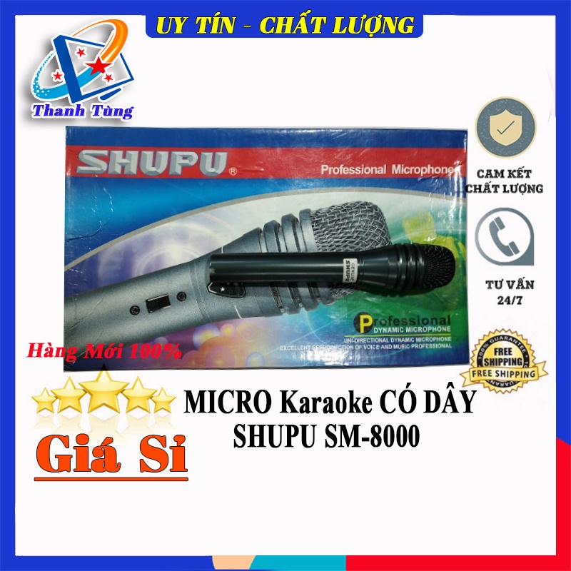 Micro Có Dây Shupu SM-8000 Hát Nhẹ Tiếng Trong, Thân Mic Bằng Kim Loại Không Rỉ Sét, Khả Năng Giảm Hú Tốt.