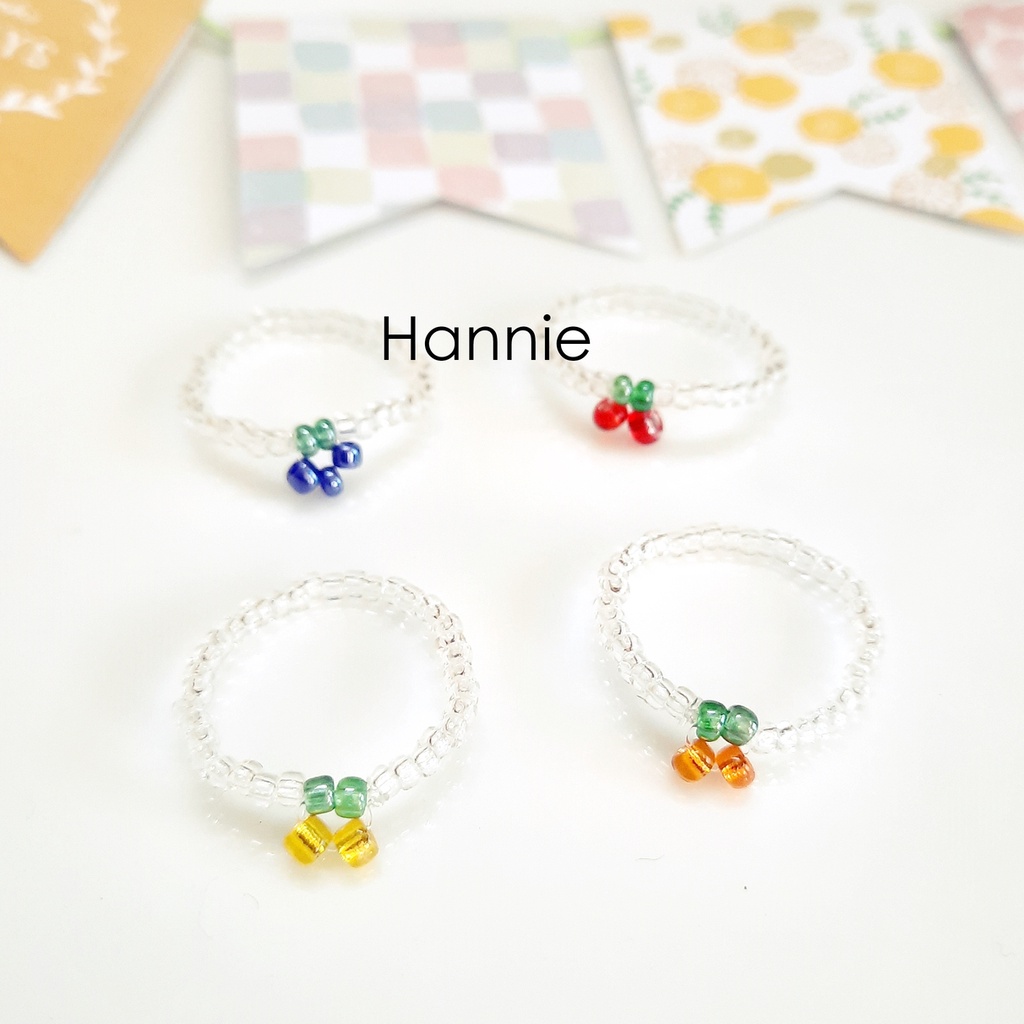 Nhẫn hạt cườm trong trái cây cherry/nho/cam/chanh handmade