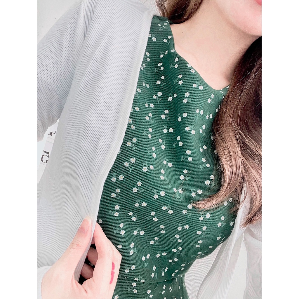 đầm nữ đầm dáng xòe, set midi đầm hoa xanh cổ tròn kèm áo khoác siêu xinh lun chất vải cực chất lịm Diểm Shop | BigBuy360 - bigbuy360.vn