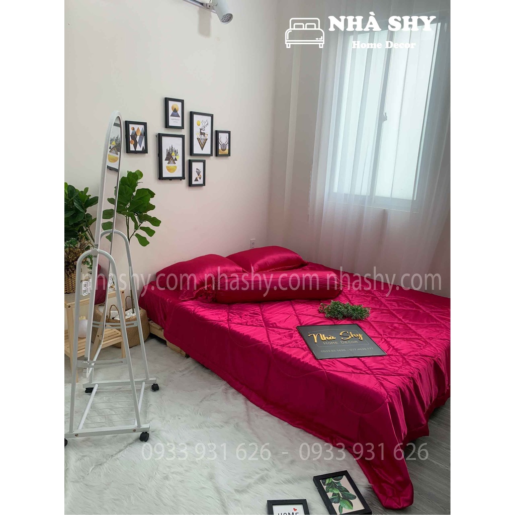TRỌN BỘ DRAP GIƯỜNG PHI LỤA BÓNG CAO CẤP - MÀU HỒNG SEN - MÃ 01