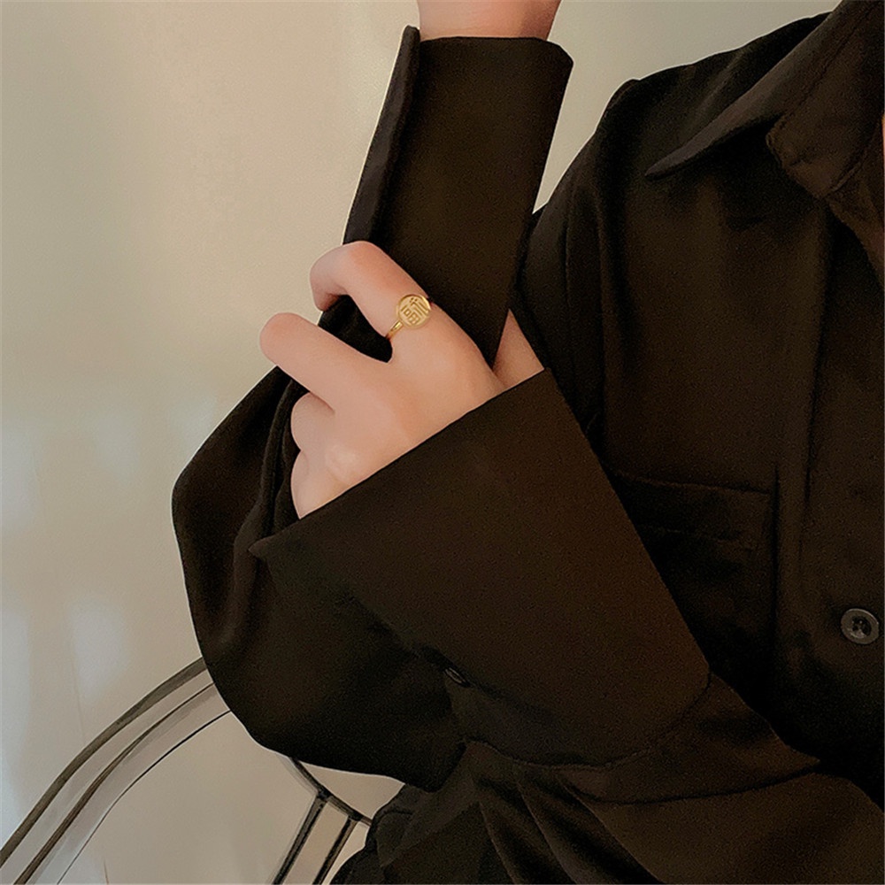 ☆☆☆1 Nhẫn Thép Titan Thiết Kế Đơn Giản Phong Cách Trung Hoa Cho Nữ